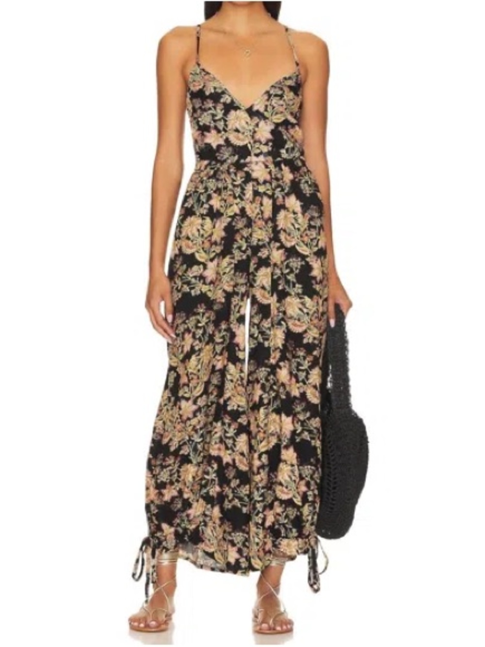 Free People Stand Out Printed Jumpsuit in Black Floral Print